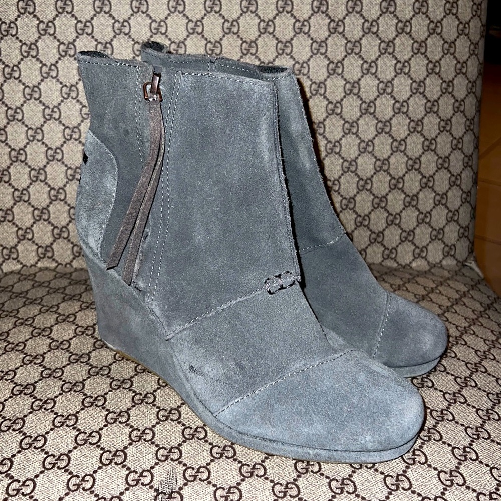 TOMS Leather Wedge Boots